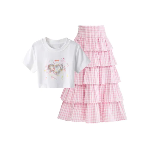 Детский комплект I.KARNOW с юбкой 2 предмета набор 6060 розовый + 19119 белый