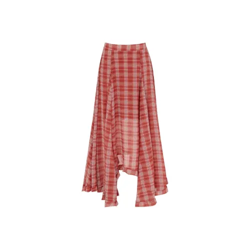 ZXZA Красная клетка Женские Повседневные длинные юбки