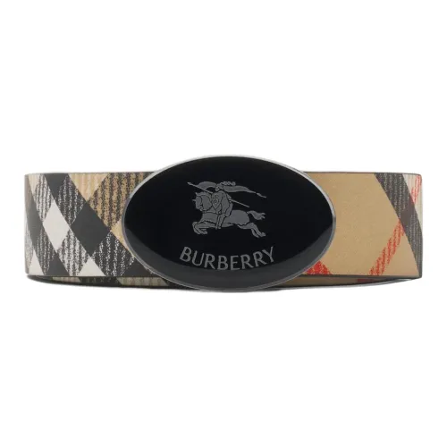 Burberry Двухсторонний Ремень В Клетку С Символом Knight Stamp Вручную Прокрашенные Края Логотип Burberry, Гравировка