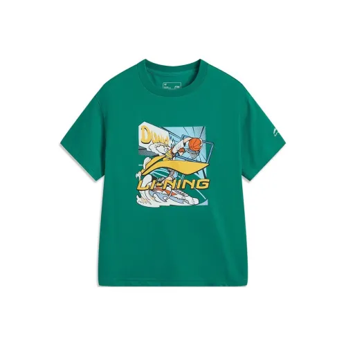 LINING YOUNG Баскетбольная футболка SS25 Темный Робин Зеленый для детей 3-7 лет