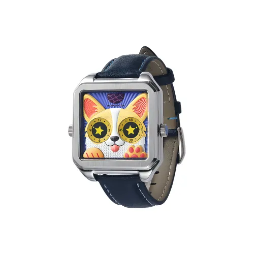 HappieWatch Animal Party Кварцевый механизм Экологичный Веганская кожа Ремешок Часы Унисекс Синий циферблат