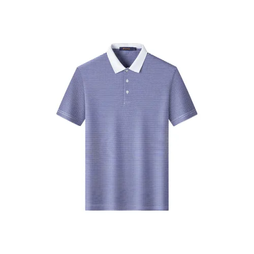 LOZ Синие и Белые Полоски Мужская Рубашка с Коротким Рукавом