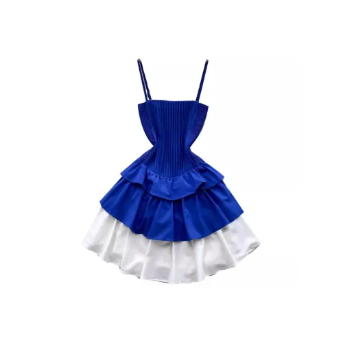 UYH Синий и белый Цветовой блок Платье-камзол Женские Слиплатья