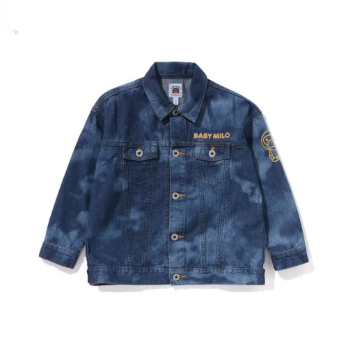 A BATHING APE Деним Куртка BAPE Co-brand MILO (Фиолетовый) HIGH Tone Death Бог Свободный крой 10OZ Темно-синий деним NYX Дети Возраст 3-7 лет