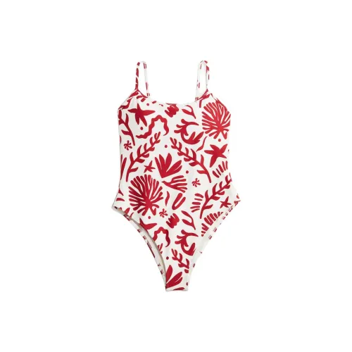 H&M Белый/Темно-красный Цветочный Женские Купальники Ван-Пис