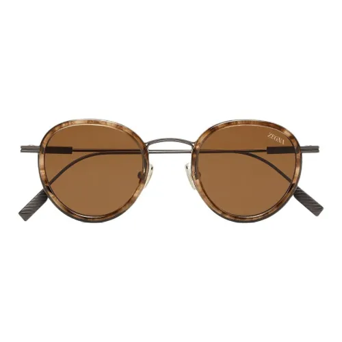 Zegna Ацетат Титан Круглые Солнцезащитные очки Мужские Черепаховый