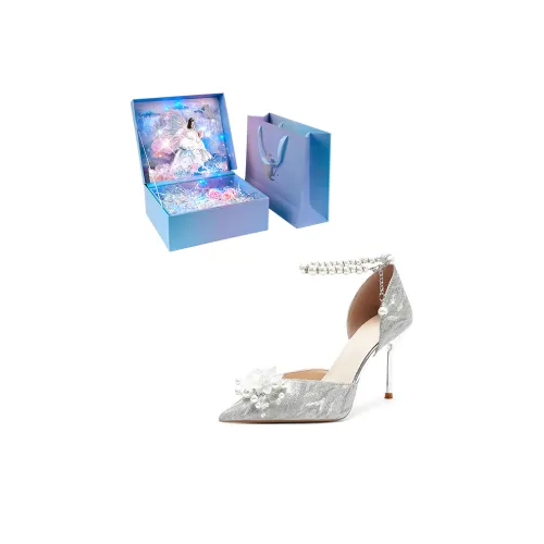 WUGUNIANG Утонченный Романтический 3D Коробка Универсальный Элегантный Элегантный Низкий Каблук Высокий Каблук Женские Серебряный