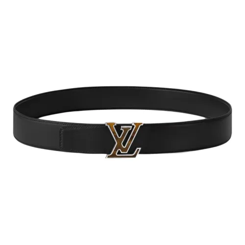 LOUIS VUITTON Кожа Металлические детали Камень Тигровый глаз Кожаные ремни Мужской Черный Ширина 3,5 см