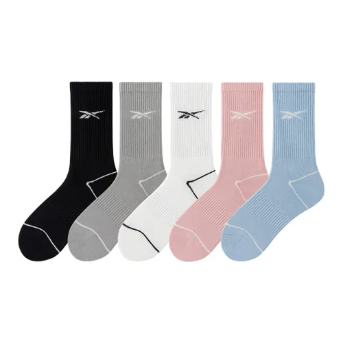 reebok [5 пар] Розовый + Серый + Белый + Черный + Синий Унисекс MID Носки до икры