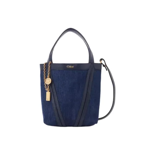 Chloe SPIN Ткань с коровьей кожей Тоут Сумка Сумка для покупок Сумка Маленькая Женская Морской синий