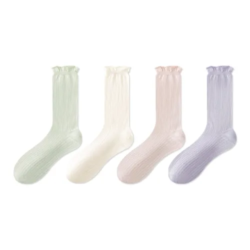 Euisvi Тонкий Mesh Дышащий Черный Белый Антибактериальный Высокие носки Modal Безшовный крой Охлаждающие носки Женские 4 упаковки