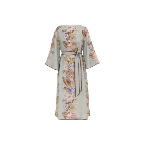 Zimmermann SS25 Длинное Платье с Длинными Рукавами Женское Многоцветное