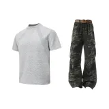 Светло-серый + камуфляж, многоцветные штаны