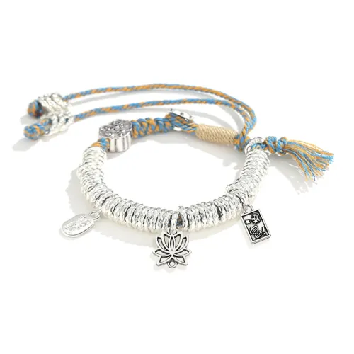 HOLLY RYAN Сплав Новый китайский стиль Серебряный самородок Подвеска Богатство Удача Лотос Плетеный канат Браслет Регулируемый Унисекс