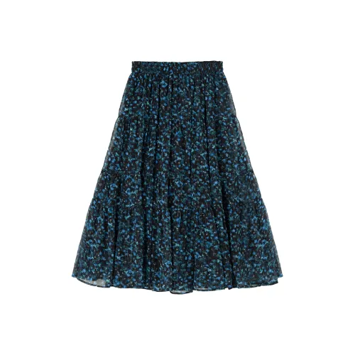 SOON FLOWER Повседневная длинная юбка женская черная с голубым цветком