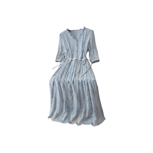 Cypress House Короткий рукав Платье Женское Серый Синий