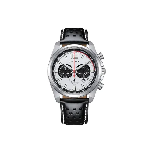 CITIZEN Eco Drive Series Светильник Кварцевый механизм Коровья кожа Ремешок Часы 41 мм Мужские часы Серебристый циферблат