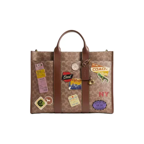 COACH Wesley Холст Телячья кожа Тоут Сумка Сумка для покупок Сумка через плечо Сумка Большая Женская Коричневая