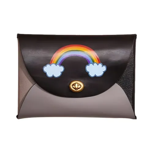 COACH Pouch Кожа Кошелек Клатч Большой Женский Черный и Серый