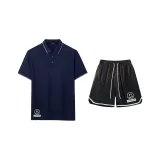 Комплект одежды (Темно-синяя рубашка с коротким рукавом + черные шорты)