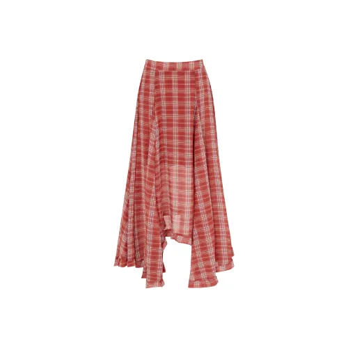 Wen Shan Повседневная длинная юбка женская красная клетка