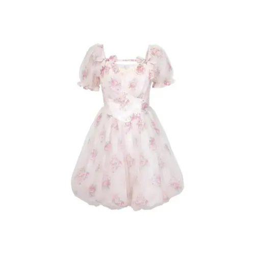 BIFH Короткий рукав Платье Женское Розовый Нефритовый Цветочный дизайн