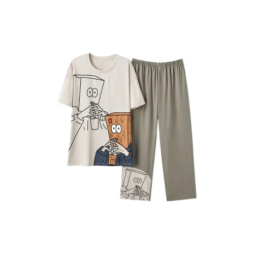 QIAOJIAREN Светло-серый Мужской Пижамный комплект