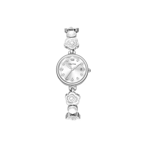 Clip Clop Camellia Series Кварцевый механизм Сплав Ремешок Часы Женские Серебристый циферблат