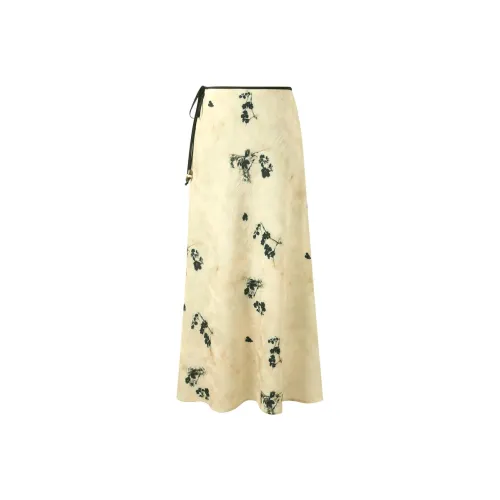 3COLOUR Экрю Цветочный Женские Повседневные Длинные Юбки
