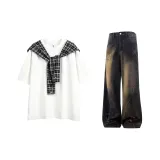 Белый топ + угольно-черные штаны