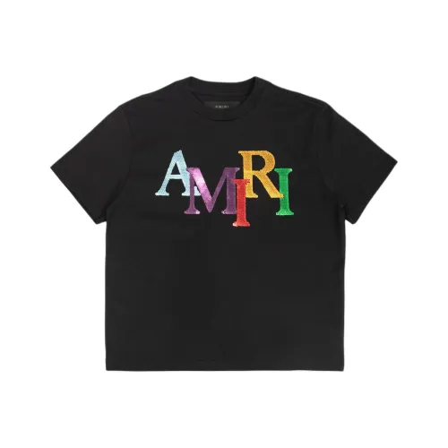 AMIRI Детская одежда узор в форме буквы круглый вырез пуловер короткий рукав черный детский