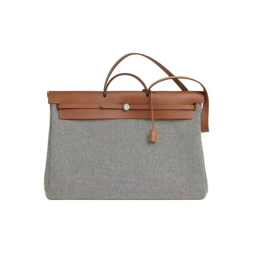 HERMES Herbag Zip Холст и Кожа Сумка Женская Серый и Коричневый