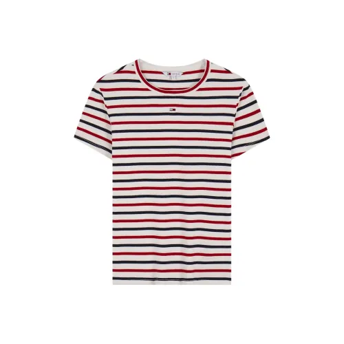Tommy Hilfiger Белый, черный, красный, полосы, 0FG, женские футболки