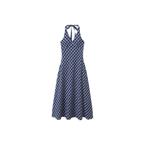ZSFA Сине-белая клетка Женские Платья без рукавов