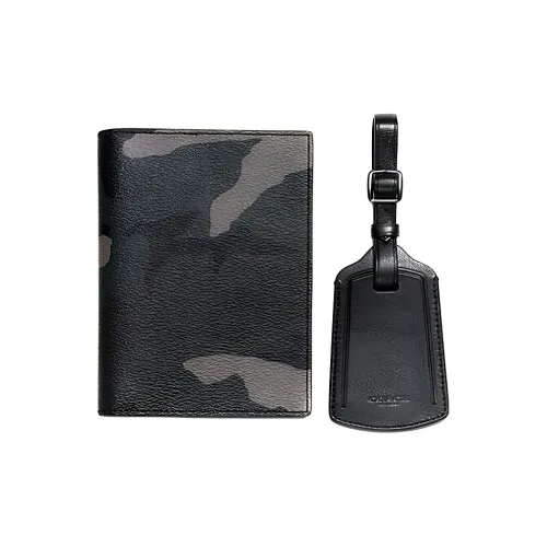 COACH Покрытый холст Кошелек Держатель для карт Держатель для паспорта Мужской Камуфляж Серый