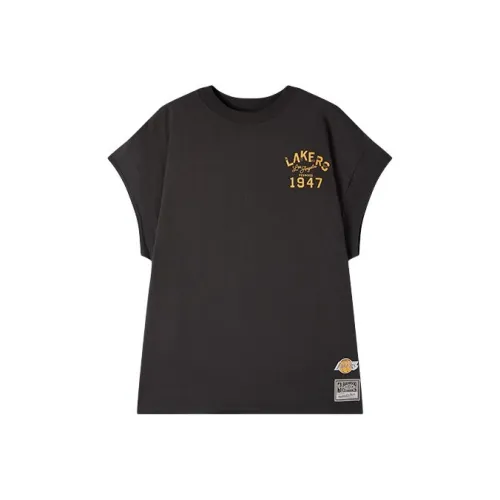 MITCHELL NESS X NBA Los Angeles Lakers Лайфстайл SU25 100% хлопок T-рубашка Унисекс Черный