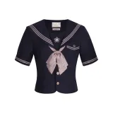 Темно-синий синий топ с короткими рукавами (включает галстук-бабочка и аксессуары)