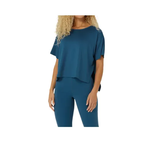 Asics Flex STRETCHSHORT Топ с рукавом рукав с оборкой T-рубашка женский морской