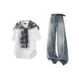 Комплект одежды (Белый топ + Синие штаны)