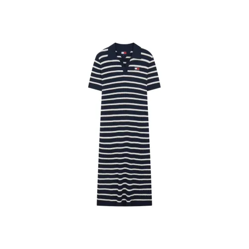 Tommy Hilfiger Темно-синий Белые полосы C1G Женские Короткие Платья с Рукавами