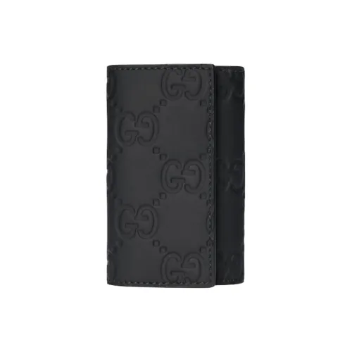 GUCCI Rubber Effect Leather Key Pouch Unisex Black GUCCI Резина Эффект Кожа Ключница Унисекс Черный