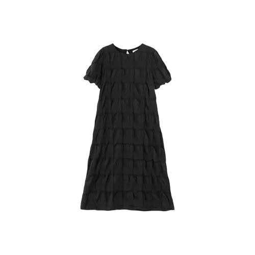 SOON FLOWER Короткий рукав Платье Женское Элегантное Чернильно-черный