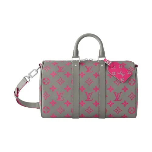 LOUIS VUITTON Keepall Monogram Glow Coated Canvas Crossbody Bag Men's Pink Gray