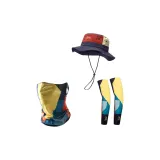 Темно-синий синий комплект 2 (шапки и кепки + ярко-оранжевые маски с ушными петлями + охлаждающие рукава для рук)