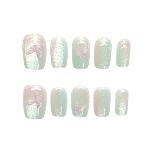 Gentle Welcome Butterfly False Nail Short Shimmer Gradient Cat Eye