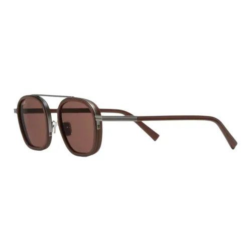Zegna Металл Ацетат Кожа OVAL SUNGLASSES Унисекс Коричневый