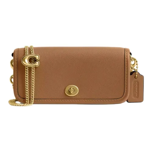 COACH Dinky Кожа Плечевая Сумка Мини Женская Медово-Коричневый