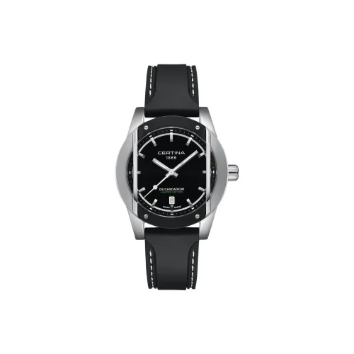 Certina Кварцевый механизм Мужские часы Часы 41,5 мм Черный циферблат Резиновый корпус часов Ремешок из нержавеющей стали