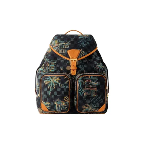LOUIS VUITTON Montsouris Damier Palm Trees Jacquard Cotton Backpack Men's Deep Blue Multicolor LOUIS VUITTON Montsouris Damier Palm Trees Жаккард Хлопок Рюкзак Мужской Глубокий Синий Многоцветный