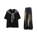 Чёрный топ + чёрные угольные штаны